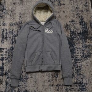 Vintage Y2K Hollister Sherpa Lined Women's Large Gray Fitted  Full Zip Hoodie